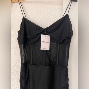 NWT Showpo Zane Mini Dress Ruched Mesh Corset Detail